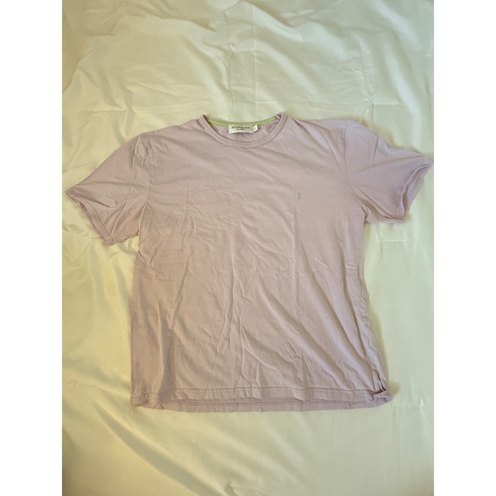 Vintage Yves Saint Lavender T-Shirt Lime Green Collar Size L 90s Y2K YSL Homme
